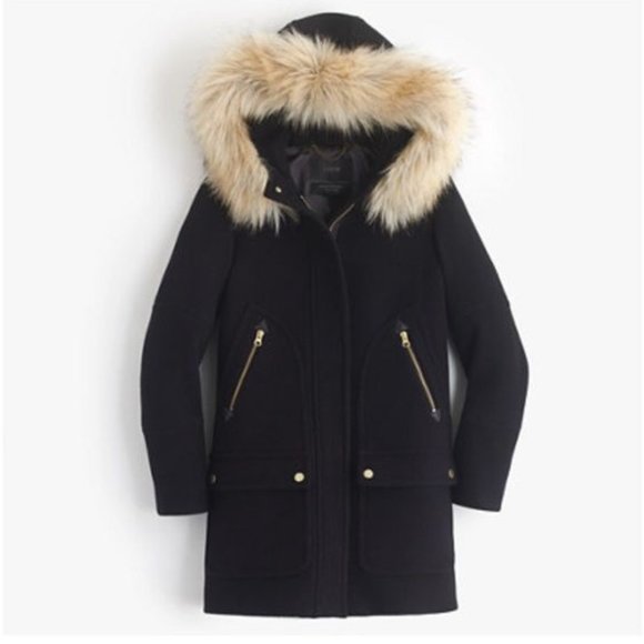 J. Crew Jackets & Blazers - J. CREW Chateau Parka Stadium Cloth Wool Faux Fur Black
